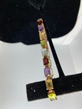 Multi colored Precious stone bracelet in all 14kt. Gold. Perfect condition - 2 of 5