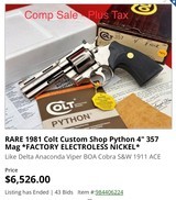 MINT 1980 Custom Shop Colt Python 6'' Electroless Nickel – Coltguard – E-Nickel Original Box - 3 of 20
