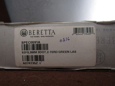 Like New Italy Beretta 92FS 9 mm Lasermax Green Laser 4.75