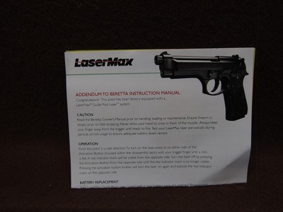 Like New Italy Beretta 92FS 9 mm Lasermax Green Laser 4.75