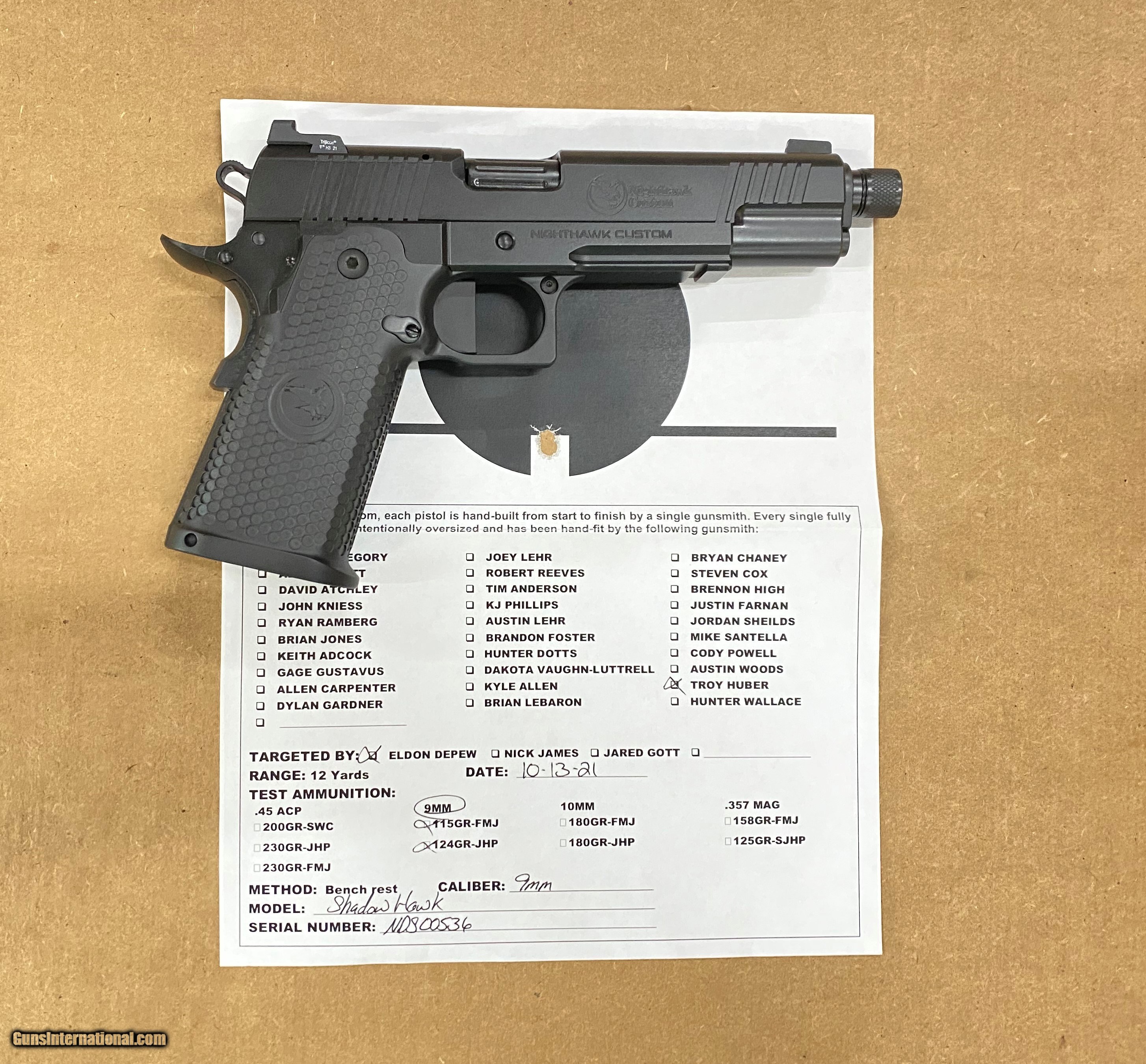 Nighthawk Custom Shadow 9mm Threaded Bbl DBL Stack 1911 IOS