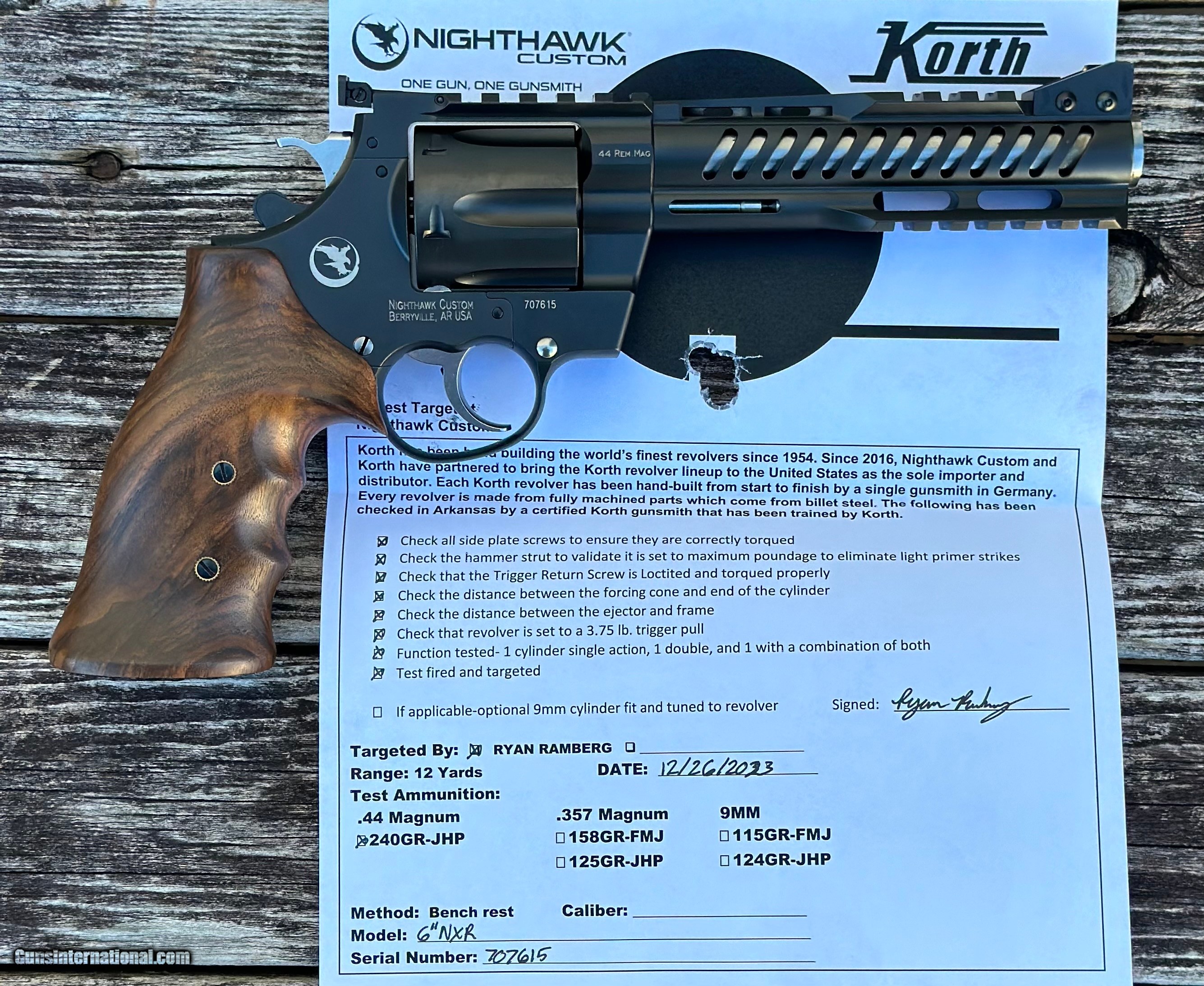 Nighthawk Custom Korth NXR 44 Mag 6 Shot 6" Barrel 0421
