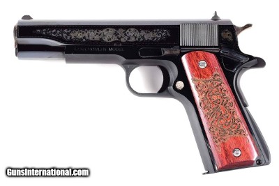 COLT ENGRAVER SERIES GUSTAVE YOUNG GOVERNMENT MODEL SEMI-AUTOMATIC PISTOL WITH FACTORY CASE 45 ACP