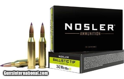 Nosler Ballistic Tip 243 Win Ammo 90 grain Tipped Case of 200 Rounds 40050