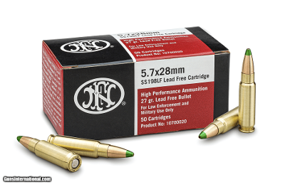 FN High Performance 5.7x28 Ammo 27 grain SS198LF Lead Free Green Tip Hollow Point Box of 50 Rounds 10700020
