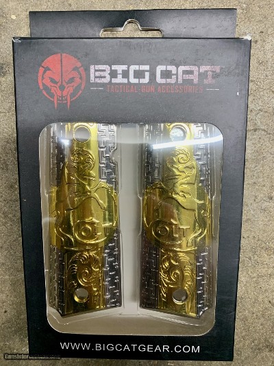 Colt 1911 Government Grips Polished Nickel/Gold Plated CANTT243 Big Cat Tactical