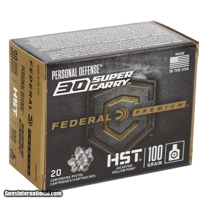 Federal Premium HST 30 Super Carry Ammo 100 grain Hollow Point Box of 20 Rounds P30HST1S