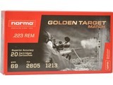Norma Golden Target Match Grade 223 Remington Ammo 69 grain Boat Tail Hollow Point Box of 20 Rounds 10157692 - 1 of 1