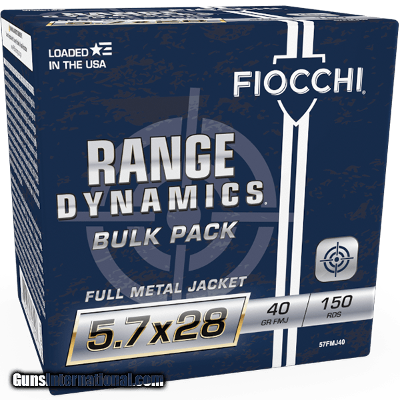 Fiocchi Range Dynamics 5.7x28 Ammo 40 grain FMJ Case of 450 Rounds 57FMJ40 - Online Only