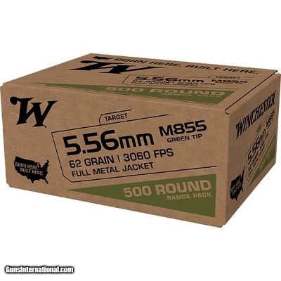 Winchester Lake City 5.56 NATO Ammo 62 grain M855 Green Tip FMJ Box of 500 Rounds WM855500