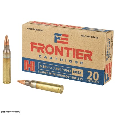 Hornady Frontier 5.56x45 Ammo 55 grain M193 FMJ BT Case of 500 Rounds FR200
