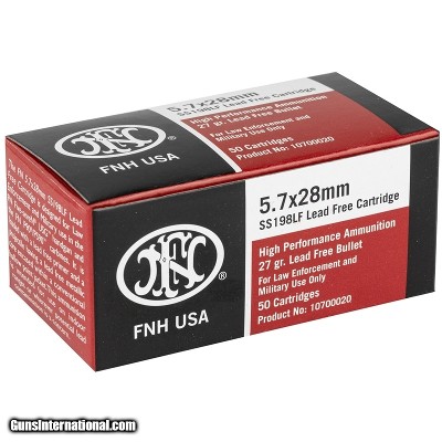 FN High Performance 5.7x28 Ammo 27 grain SS198LF Lead Free Green Tip Hollow Point Box of 500 Rounds 10700020