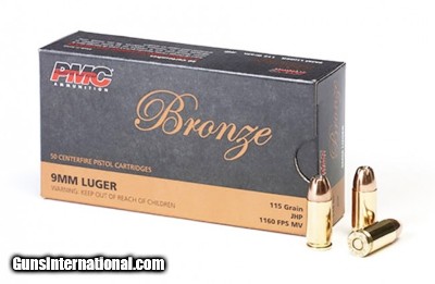 PMC Bronze 9mm Luger Ammo 115 grain JHP Case of 1000 Rounds 9B