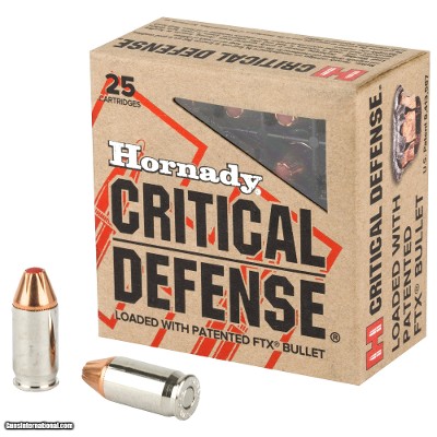 Hornady Critical Defense 380 Auto / ACP Ammo 90 grain FTX Case of 250 Rounds 90080