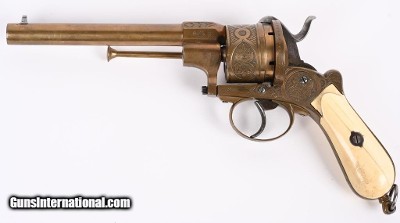 11mm Brass and Ivory Engraved Pinfire Revolver