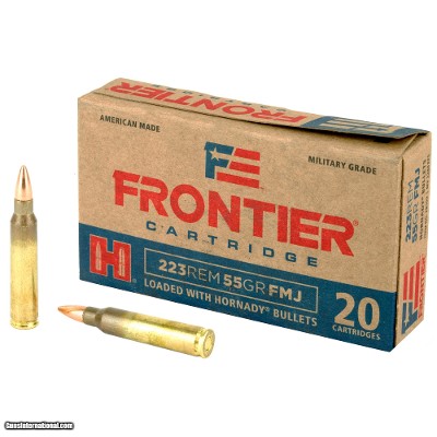 Hornady Frontier 223 Remington Ammo 55 grain FMJ-BT Case of 500 Rounds FR100