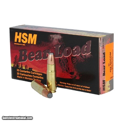 HSM Bear Load 458 SOCOM Ammo 350 grain Jacketed Flat Point Box of 20 Rounds HSM458SOCOM-1N