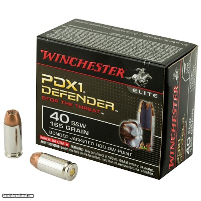 Winchester PDX1 Elite Defender 40 S&W 165 grain Bonded Jacketed Hollow Point Case of 200 Rounds S40SWPDB