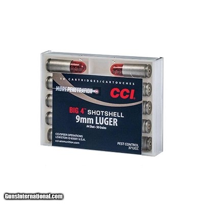 CCI Big 4 Shotshell 9mm Luger Ammo 45 grain #4 Shot Box of 10 Rounds 3712CC (Aluminum Case)