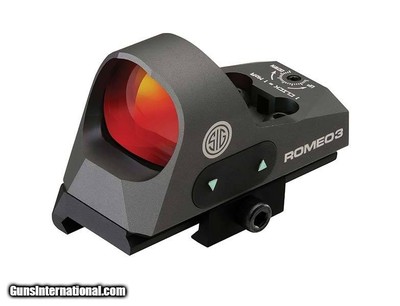 Sig Sauer Romeo 3 Reflex Sight, 1X25MM, 3 MOA Red Dot, 1.0 MOA Adj, M1913 with Riser, Graphite. MPN SOR31002