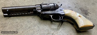 Colt SAA Frontier Six Shooter Black Powder 44-40 4.75 Blue Casehardened Steer Head Pearl Grips - Image 6 of 8