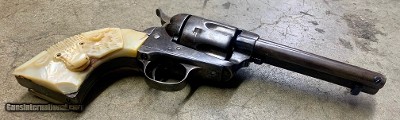 Colt SAA Frontier Six Shooter Black Powder 44-40 4.75 Blue Casehardened Steer Head Pearl Grips - Image 5 of 8