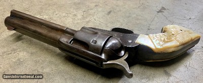 Colt SAA Frontier Six Shooter Black Powder 44-40 4.75 Blue Casehardened Steer Head Pearl Grips - Image 8 of 8