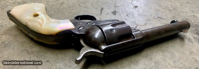 Colt SAA Frontier Six Shooter Black Powder 44-40 4.75 Blue Casehardened Steer Head Pearl Grips - Image 7 of 8