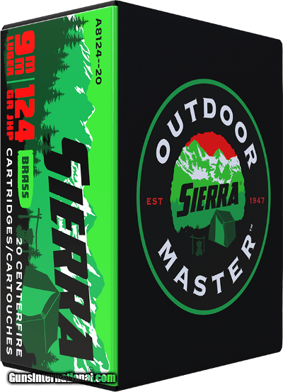 Sierra Outdoor Master 9mm Luger Ammo 124 grain JHP Case of 200 Rounds A8124--20