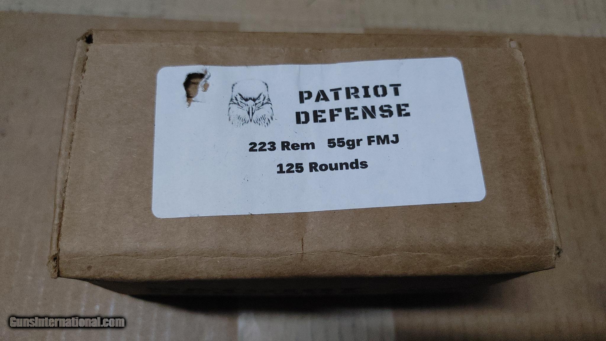 Patriot Defense 223 Remington Ammo 55 grain FMJ Box of 125 Rounds