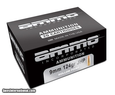 Ammo Inc. Signature Line 9mm Luger Ammo 124 grain JHP Case of 200 Rounds 9124JHP-A20