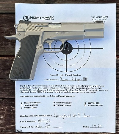 Nighthawk Springfield SA35 Hi Power 9mm Silver DLC G10 Grips Gold Dot SA-35 - Image 3 of 3