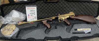 Blem Auto Ordnance Thompson 1927A1 Deluxe 45 ACP Gold Tiger Stripe Tommy Gun - Image 16 of 18