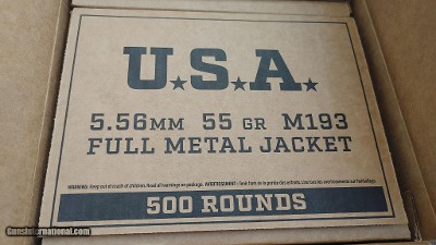 Winchester USA 5.56x45 (5.56 NATO) Ammo 55 grain M193 FMJ Case of 1000 Rounds SGM193500