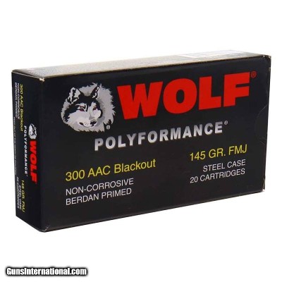 Wolf Polyformance 300 Blackout Ammo 145 grain FMJ Case of 500 Rounds 300BLKFMJ1 (Steel Case)