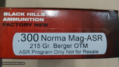 Black Hills 300 Norma Magnum Ammo 215 grain Berger OTM Box of 20 Rounds