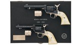 Matched Colt SAA Single Action Army & Frontier Scout Set – .45 LC & .22 LR, Blue/Nickel, Pearlite Grips, w/ Display Case & Extra Cylinders