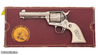 Colt Single Action Army 150th Anniversary Engraving Sampler – .45 Colt, Nickel, Factory Engraved, Boxed
