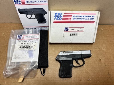 Used Kel-Tec P-3AT .380 ACP Hard Chrome / Black Grip – With Box & Accessories