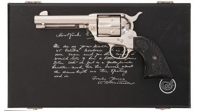 Colt Lawman Series Bat Masterson Commemorative Single Action Army SAA Revolver – Nickel, Cased, 1 of 500