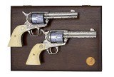 Pair of Jeff Flannery Engraved Colt 2nd Gen. Single Action Army Revolvers SAA – .45 Colt, Ivory Grips, Cased Set - 1 of 4