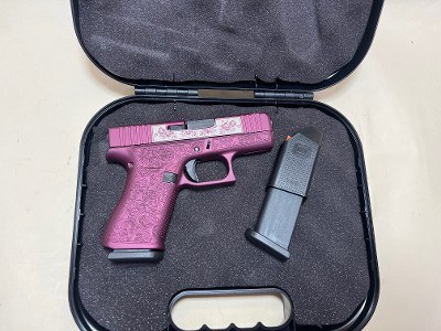 Glock 43X 9MM CUSTOM ENGRAVED BLACK CHERRY & PAISLEY