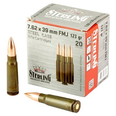 Sterling High Quality 7.62x39 Ammo 123 grain FMJ Lacquered Steel - Case of 1000 Rounds - Image 1 of 1