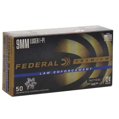Federal Premium HST 9mm Luger +P Ammo 124 grain JHP Box of 50 Rounds P9HST3 - Image 1 of 1