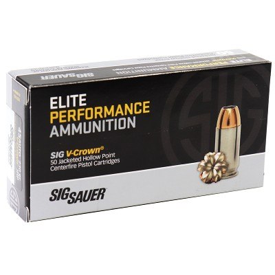 Sig Sauer Elite Performance 45 Auto / ACP Ammo 200 grain V-Crown JHP Box of 50 Rounds E45AP1-50 - Image 1 of 1