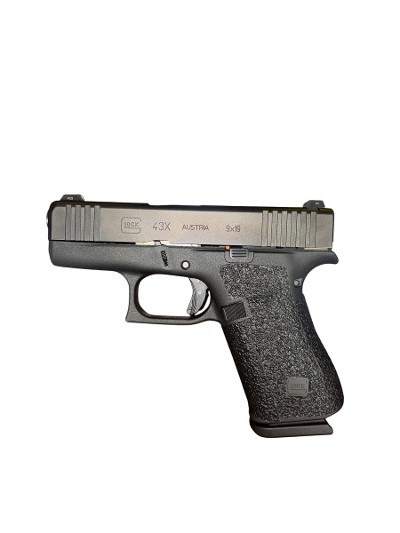 USED Glock 43X 9mm Slimline Compact Pistol – Custom Textured Grip - Image 1 of 4