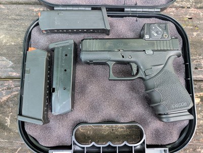 Used Glock 43X 9mm w/ Aimpoint COA 4 Mags Overwatch Precision Trigger Grip Sleeve - Image 1 of 3