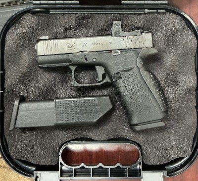 USED Glock 43X MOS 9mm – Primary Arms Optic, Night Sights, 2 Magazines & Case - Image 1 of 6