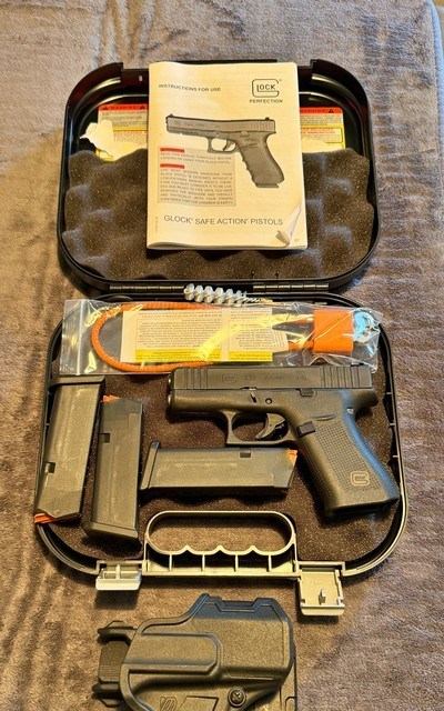 GLOCK 43X 9 MM, 3 MAGS & ORIGINAL BOX & NIGHT SIGHTS