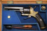 Antique Belgian Folding Trigger Pinfire Revolver / Beautifully Engraved and Cased with Accoutrements - 1 of 7